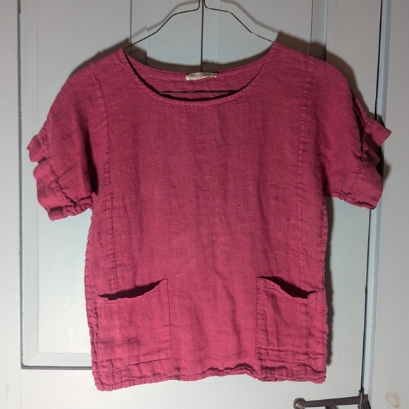 Frances Bettini Tops - ♥️ Frances Bettini Linen Blouse Lagenlook size M natural fabric boho red Italy